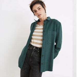 MADEWELL Flannel Oversized Ex-Boyfriend Swing Shirt Medium Midnight Green